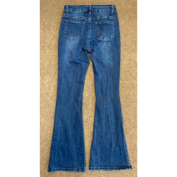Bamboo Split Hem Flare Jeans Womens 7 (26x29) Mid Rise Whiskered Stretch Denim - Picture 2 of 10